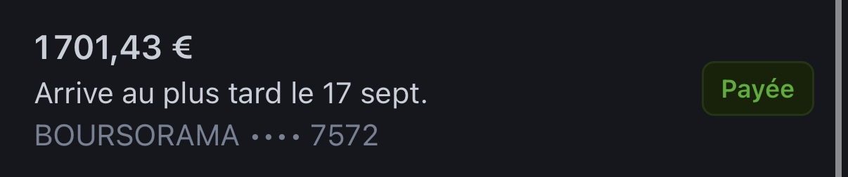 Virement Boursorama de 1 701,43 € — Payée, 17 sept.