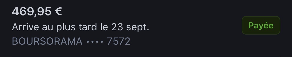 Virement Boursorama de 469,95 € — Payée, 23 sept.